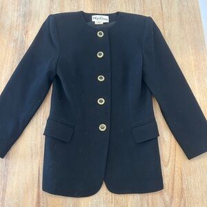 Vintage Oleg Cassini Petite 100% wool blazer jacket black 8p